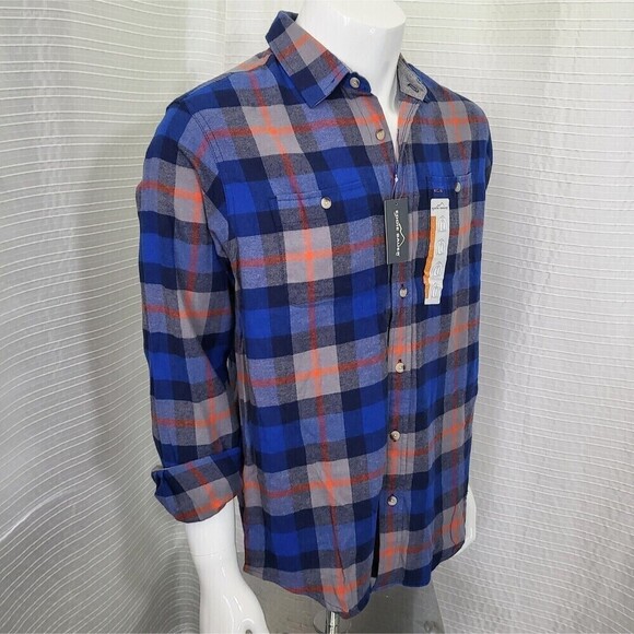 NWT Eddie Bauer Flannel Shirt Blue Orange Plaid Button Down Men's M - Picture 12 of 12